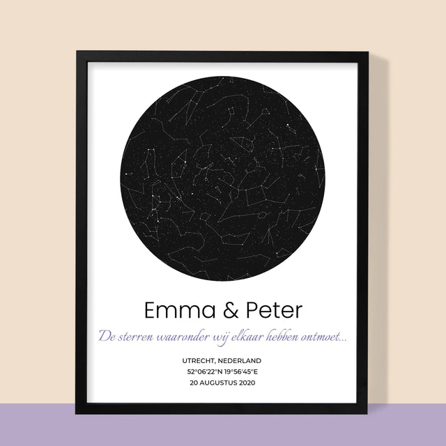 Starrenkaart: Sterrenkaart Onder De Sterren - Afdruk Met Frame 30X40 (Verticaal)