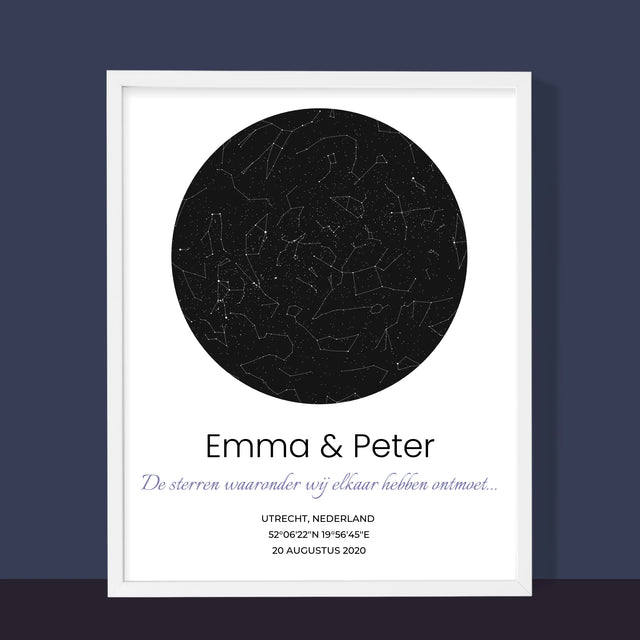 Starrenkaart: Sterrenkaart Onder De Sterren - Afdruk Met Frame 30X40 (Verticaal)