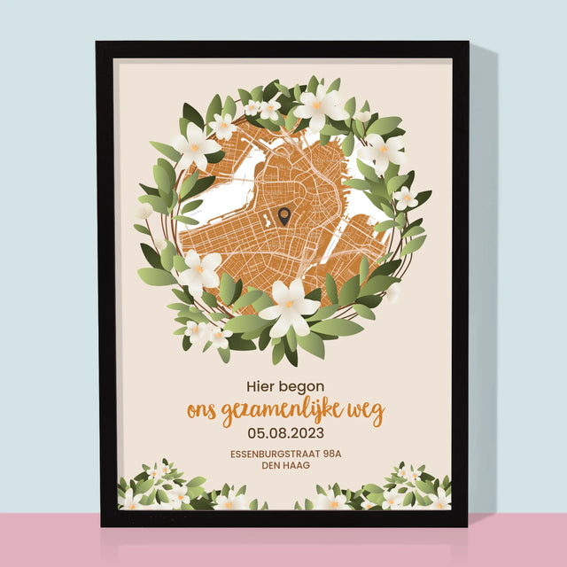 Stadsplastadsplattegrond: Stadskaart: Begin Van Gezamelijke Weg - Afdruk Met Frame 30X40 (Verticaal)