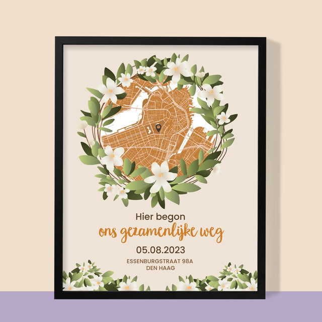 Stadsplastadsplattegrond: Stadskaart: Begin Van Gezamelijke Weg - Afdruk Met Frame 30X40 (Verticaal)