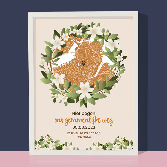 Stadsplastadsplattegrond: Stadskaart: Begin Van Gezamelijke Weg - Afdruk Met Frame 30X40 (Verticaal)