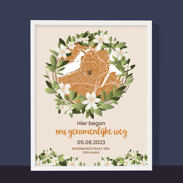 Stadsplastadsplattegrond: Stadskaart: Begin Van Gezamelijke Weg - Afdruk Met Frame 30X40 (Verticaal)