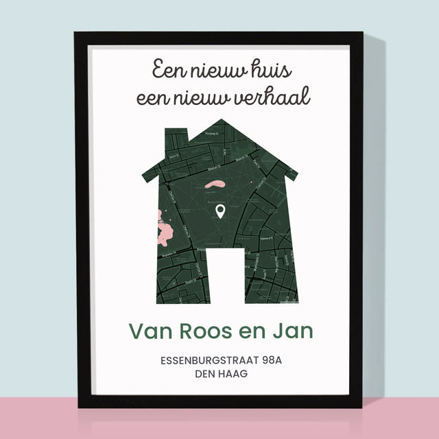 Stadsplastadsplattegrond: Stadskaart: Nieuw Huis - Afdruk Met Frame 30X40 (Verticaal)