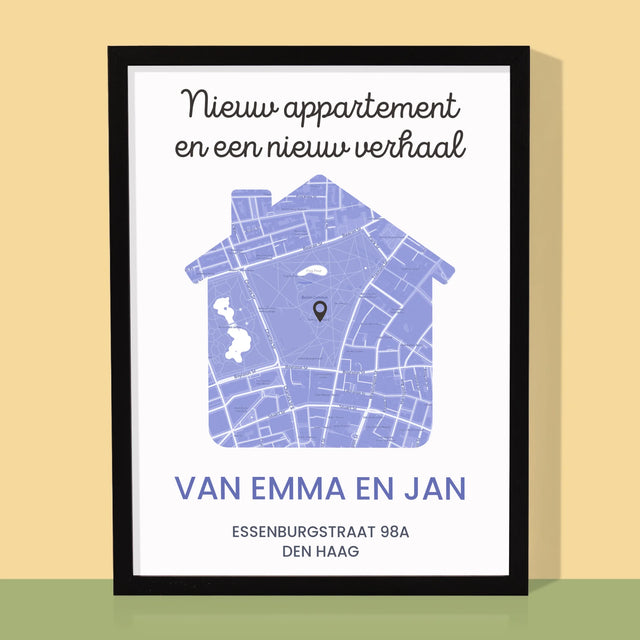 Stadsplastadsplattegrond: Stadskaart: Nieuw Appartement - Afdruk Met Frame 30X40 (Verticaal)