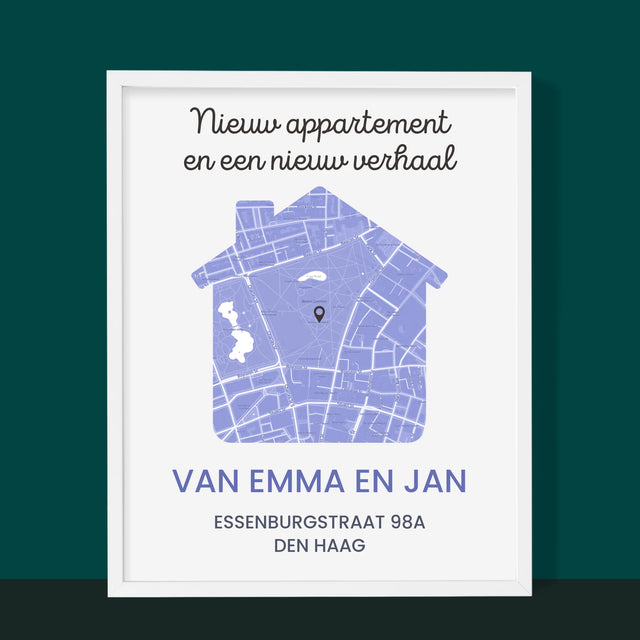 Stadsplastadsplattegrond: Stadskaart: Nieuw Appartement - Afdruk Met Frame 30X40 (Verticaal)
