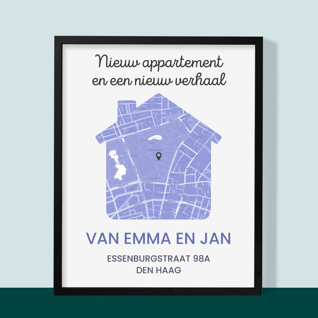 Stadsplastadsplattegrond: Stadskaart: Nieuw Appartement - Afdruk Met Frame 30X40 (Verticaal)
