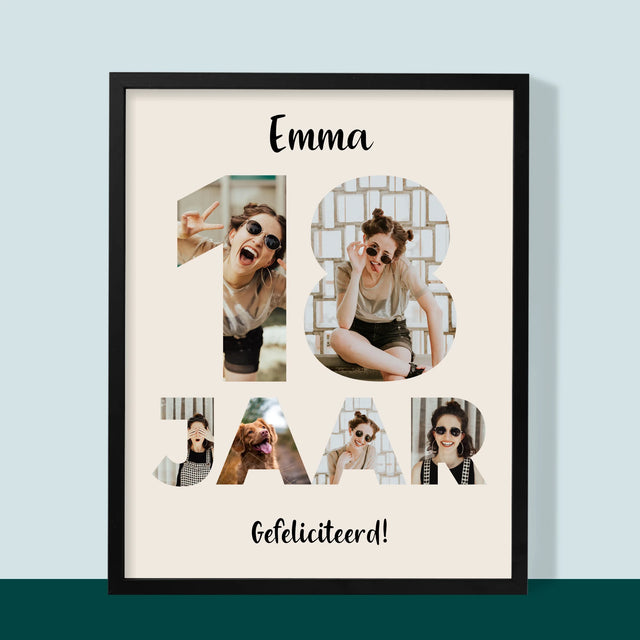 Woord Van Foto'S: 18 Jaar - Afdruk Met Frame 30X40 (Verticaal)