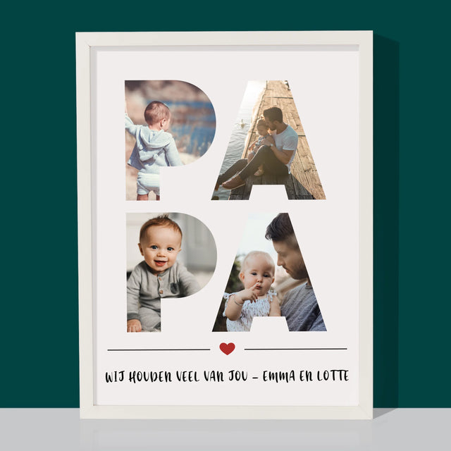 Woord Van Foto'S: Papa  - Afdruk Met Frame 30X40 (Verticaal)