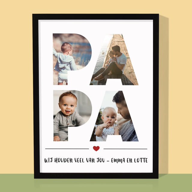 Woord Van Foto'S: Papa  - Afdruk Met Frame 30X40 (Verticaal)