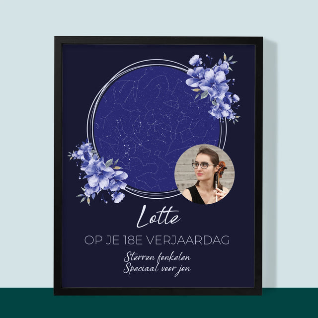 Starrenkaart: Sterrenkaart: Sterren Fonkelen Op Jouw Verjaardag - Afdruk Met Frame 30X40 (Verticaal)