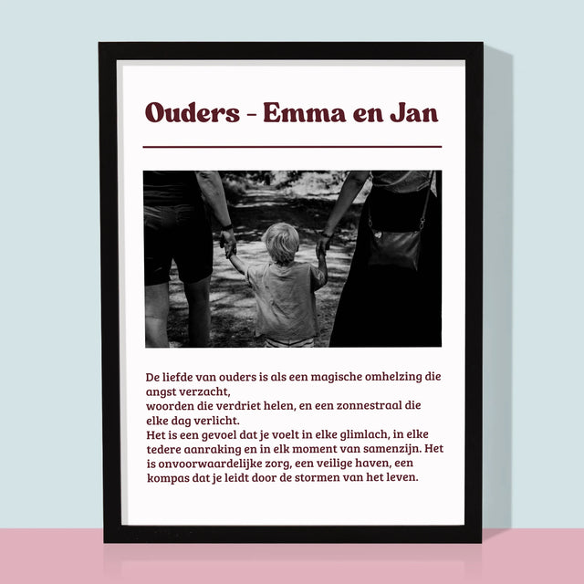 Foto En Handtekening: Liefde Van Ouders - Afdruk Met Frame 30X40 (Verticaal)