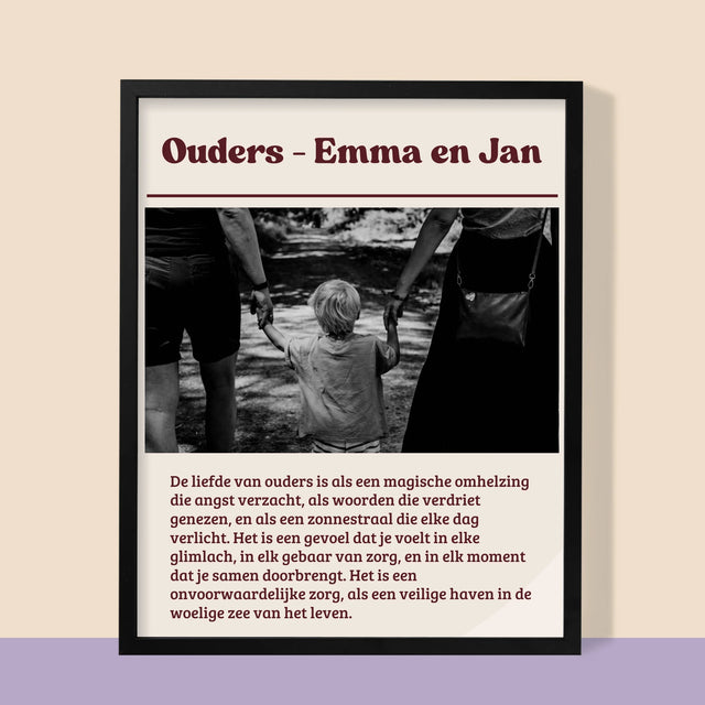 Foto En Handtekening: Liefde Van Ouders - Afdruk Met Frame 30X40 (Verticaal)