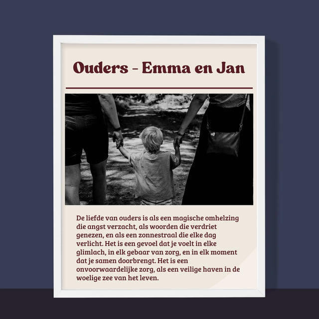 Foto En Handtekening: Liefde Van Ouders - Afdruk Met Frame 30X40 (Verticaal)