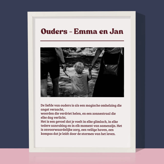 Foto En Handtekening: Liefde Van Ouders - Afdruk Met Frame 30X40 (Verticaal)
