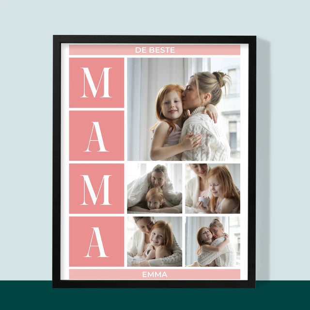 Fotocollage: Collage De Beste Mama - Afdruk Met Frame 30X40 (Verticaal)