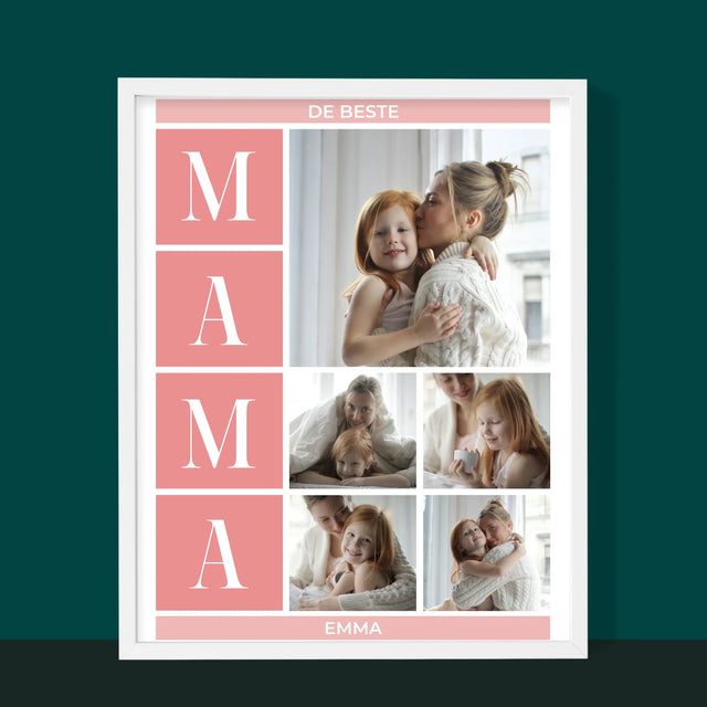 Fotocollage: Collage De Beste Mama - Afdruk Met Frame 30X40 (Verticaal)