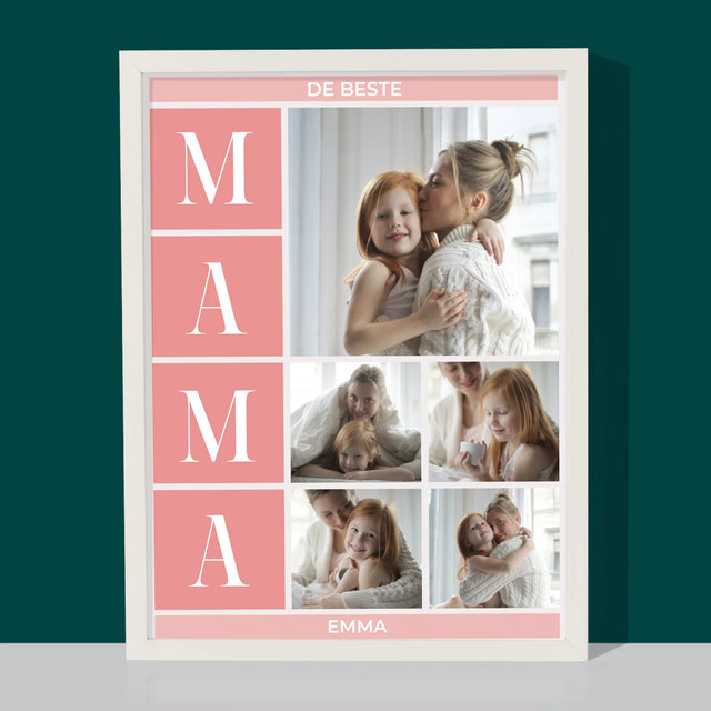 Fotocollage: Collage De Beste Mama - Afdruk Met Frame 30X40 (Verticaal)