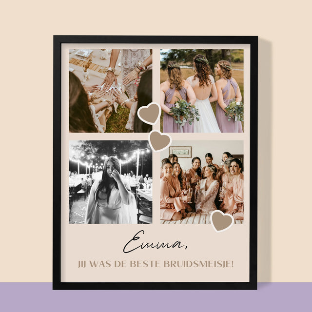 Fotocollage: Bedankt Collage, Bruidsmeisje - Afdruk Met Frame 30X40 (Verticaal)