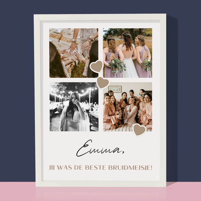Fotocollage: Bedankt Collage, Bruidsmeisje - Afdruk Met Frame 30X40 (Verticaal)