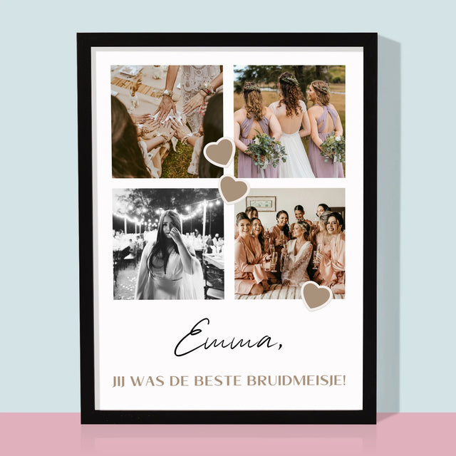 Fotocollage: Bedankt Collage, Bruidsmeisje - Afdruk Met Frame 30X40 (Verticaal)