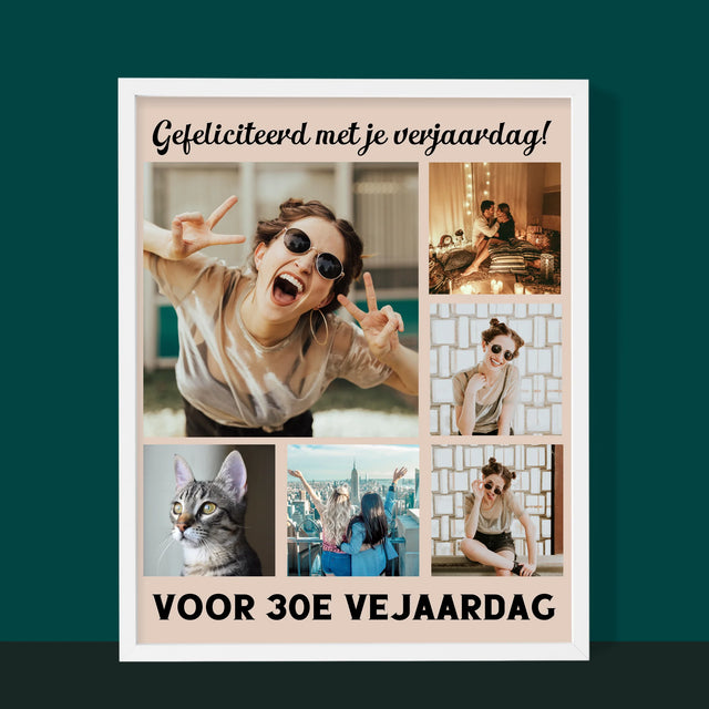 Fotocollage: Fotocollage Verjaardag - Afdruk Met Frame 30X40 (Verticaal)