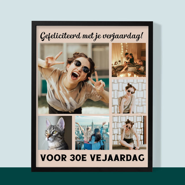Fotocollage: Fotocollage Verjaardag - Afdruk Met Frame 30X40 (Verticaal)