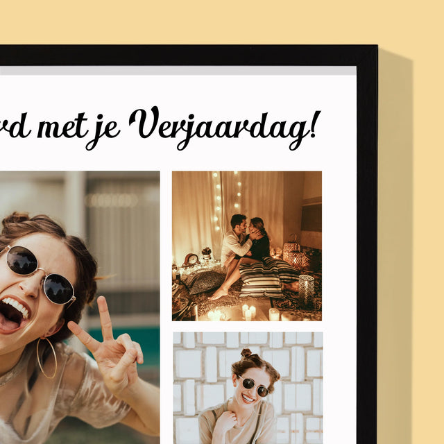 Fotocollage: Fotocollage Verjaardag - Afdruk Met Frame 30X40 (Verticaal)