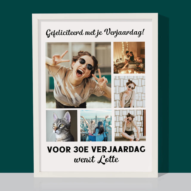 Fotocollage: Fotocollage Verjaardag - Afdruk Met Frame 30X40 (Verticaal)
