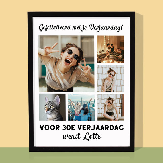 Fotocollage: Fotocollage Verjaardag - Afdruk Met Frame 30X40 (Verticaal)