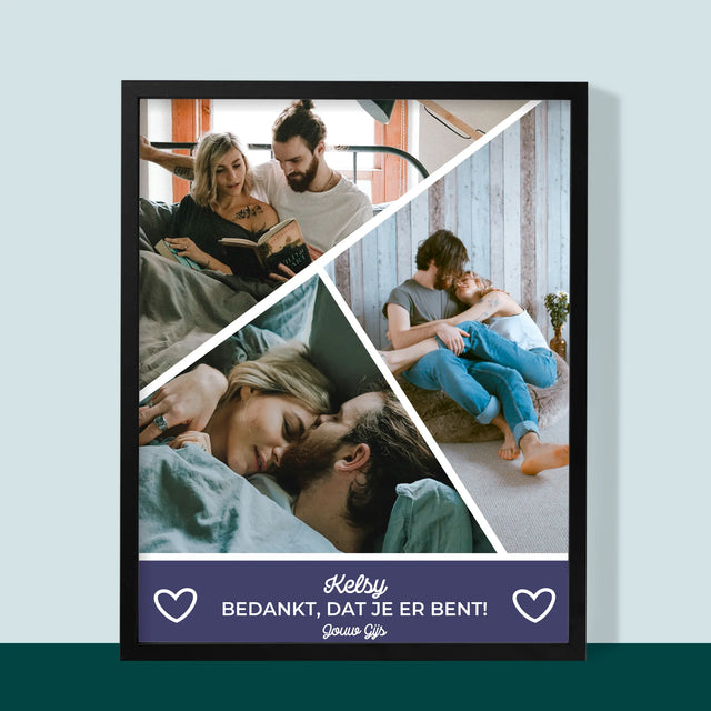 Fotocollage: Bedankt, Dat Je Er Bent - Afdruk Met Frame 30X40 (Verticaal)