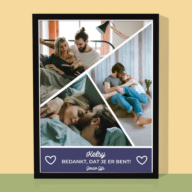 Fotocollage: Bedankt, Dat Je Er Bent - Afdruk Met Frame 30X40 (Verticaal)
