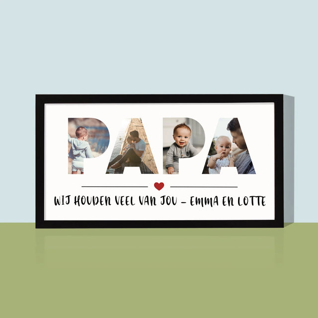 Woord Van Foto'S: Papa  - Afdruk Met Frame 20X40 (Horizontaal)