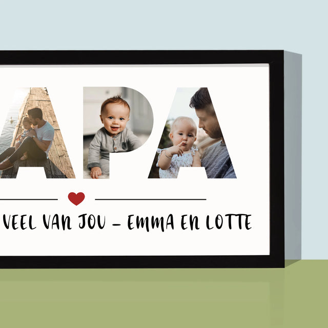 Woord Van Foto'S: Papa  - Afdruk Met Frame 20X40 (Horizontaal)