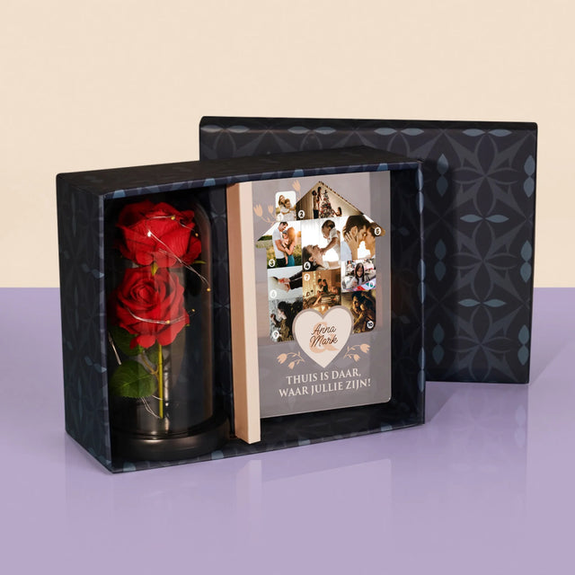 Vorm Van Foto'S: Familiehuis - Cadeauset Met Afruk Op Glas En Eeuwige Roos