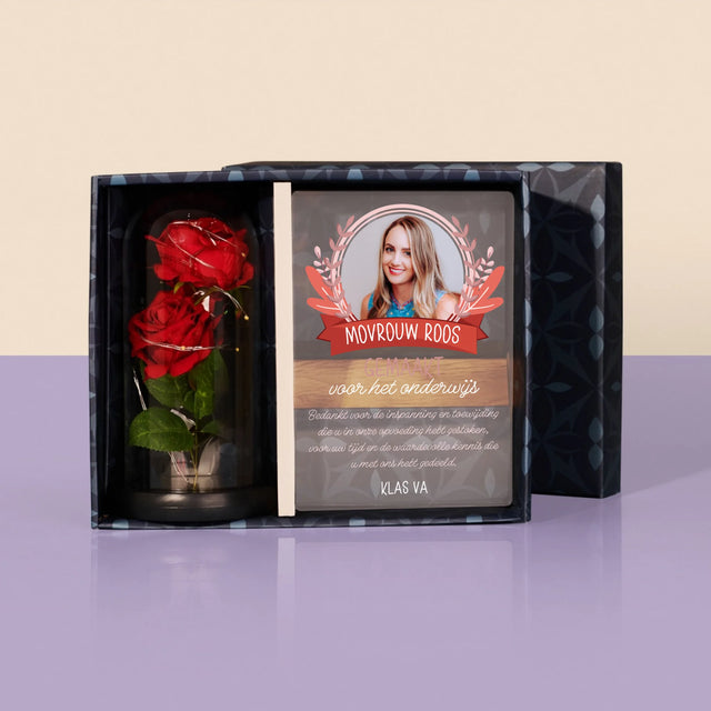 Foto En Handtekening: Gemaakt Voor Het Onderwijs - Cadeauset Met Afruk Op Glas En Eeuwige Roos