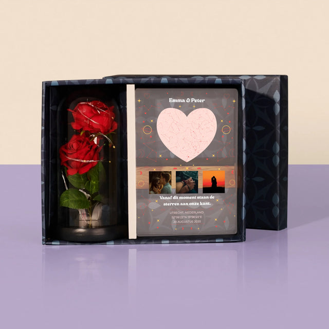 Starrenkaart: Sterrenkaart: Ons Moment - Cadeauset Met Afruk Op Glas En Eeuwige Roos