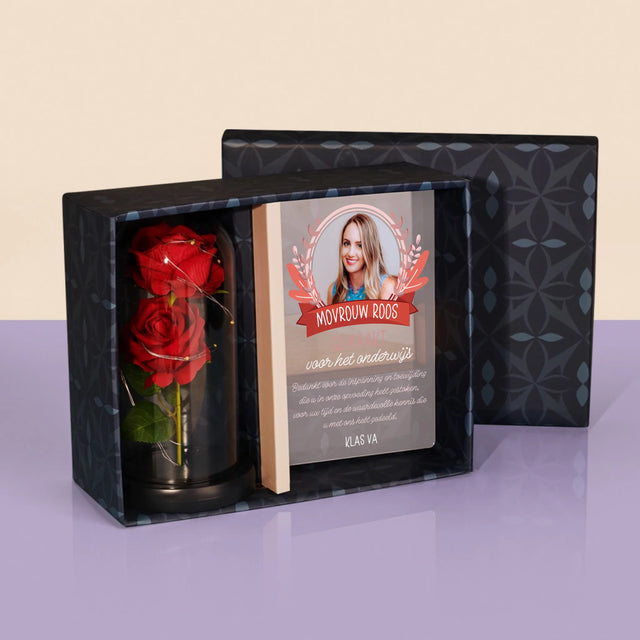 Foto En Handtekening: Gemaakt Voor Het Onderwijs - Cadeauset Met Afruk Op Glas En Eeuwige Roos