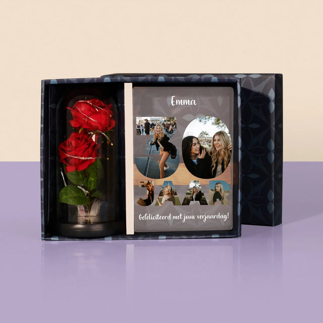 Woord Van Foto'S: 30 Jaar - Cadeauset Met Afruk Op Glas En Eeuwige Roos