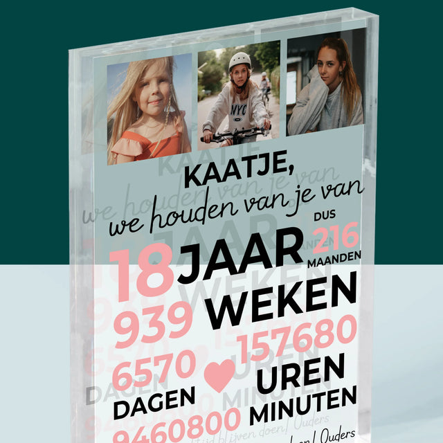 Fotocollage: We Houden Al 18 Jaar Van Je - Acryl Blok