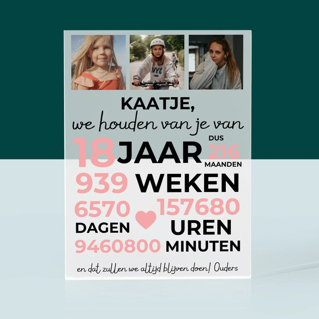 Fotocollage: We Houden Al 18 Jaar Van Je - Acryl Blok