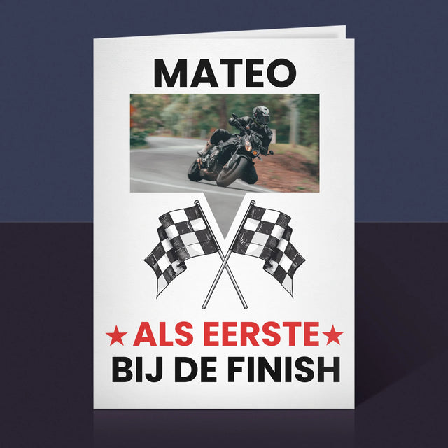 Foto En Handtekening: Als Eerste Bij De Finish - Wenskaart