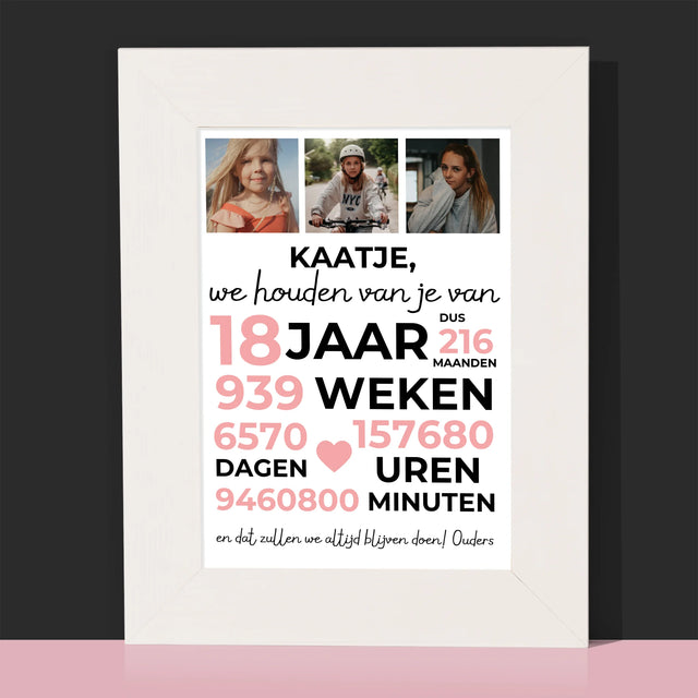 Fotocollage: We Houden Al 18 Jaar Van Je - Fotokader (Horziontaal)