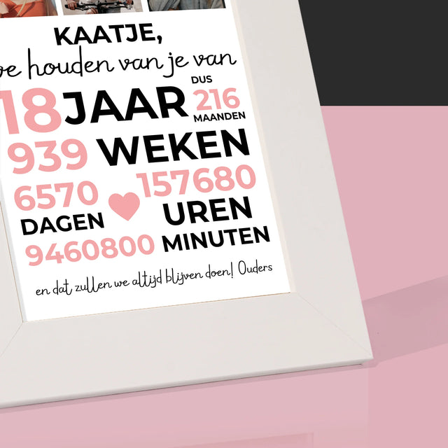 Fotocollage: We Houden Al 18 Jaar Van Je - Fotokader (Horziontaal)