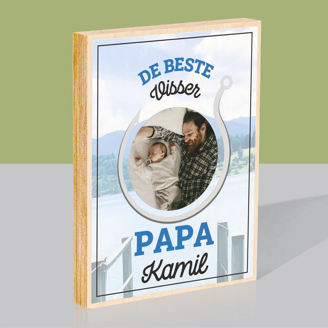 Foto En Handtekening: De Beste Visser Papa - Afdruk Op Hout (Verticaal)