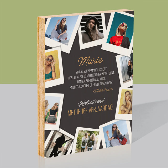 Fotocollage: Verjaardagswensen - Afdruk Op Hout (Verticaal)