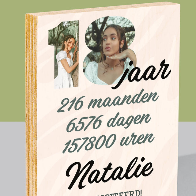 Woord Van Foto'S: 18 Jaar Aftellen - Afdruk Op Hout (Verticaal)