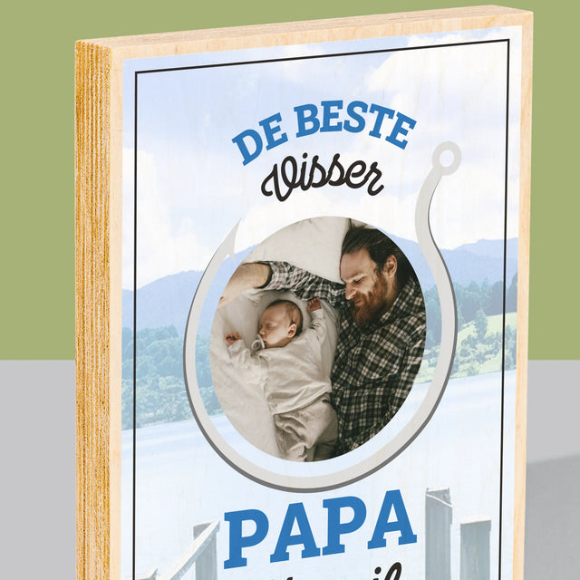 Foto En Handtekening: De Beste Visser Papa - Afdruk Op Hout (Verticaal)