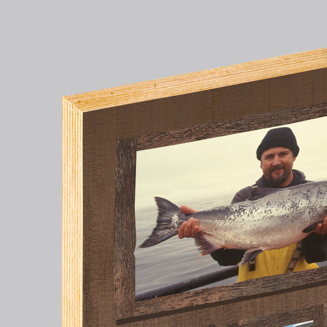 Fotocollage: Vissen Is Meer Dan Een Passie - Afdruk Op Hout (Verticaal)