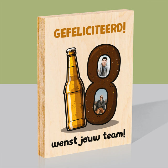 Fotocollage: 18 Pintje - Afdruk Op Hout (Verticaal)