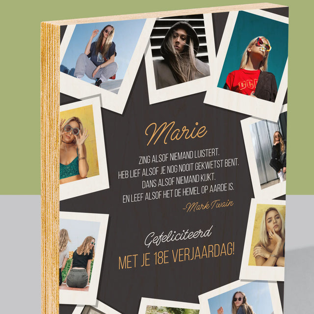 Fotocollage: Verjaardagswensen - Afdruk Op Hout (Verticaal)